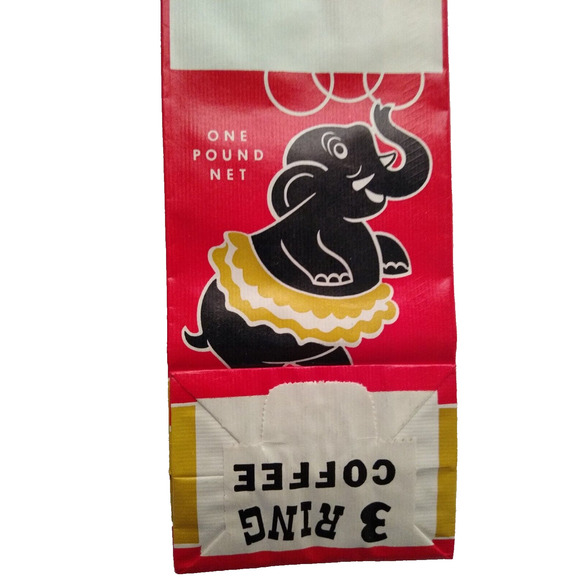 3 Ring Circus Black Elephant In Tutu UNUSED Coffee Bag Vintage Carnival 1950's - Picture 4 of 5